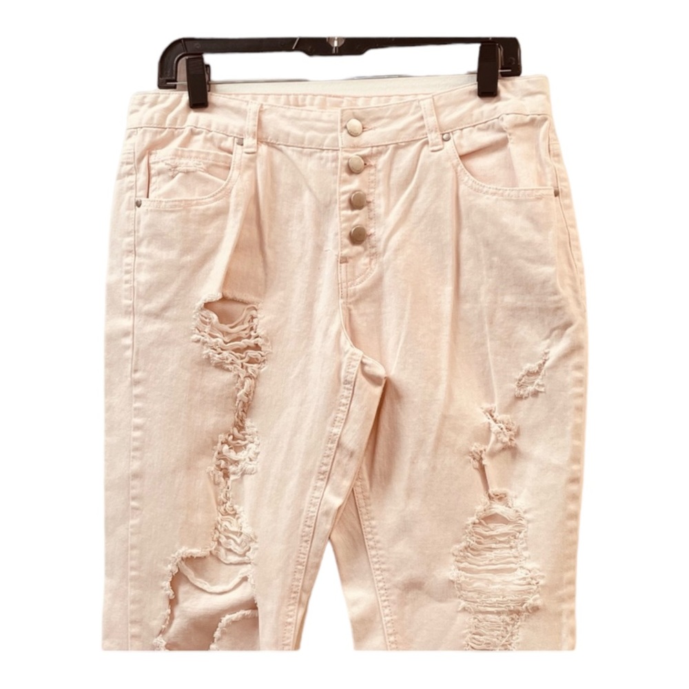 Refuge button fly light pink distressed 5 pocket all cotton denim jeans. Sz 10.